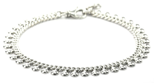 Sterling silver anklet with beaded border.