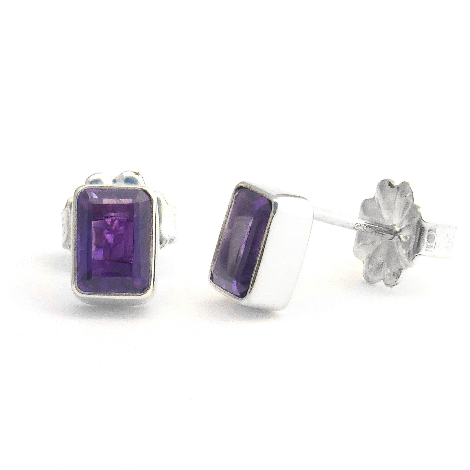 Sterling silver earrings withe dark amethyst gemstones.