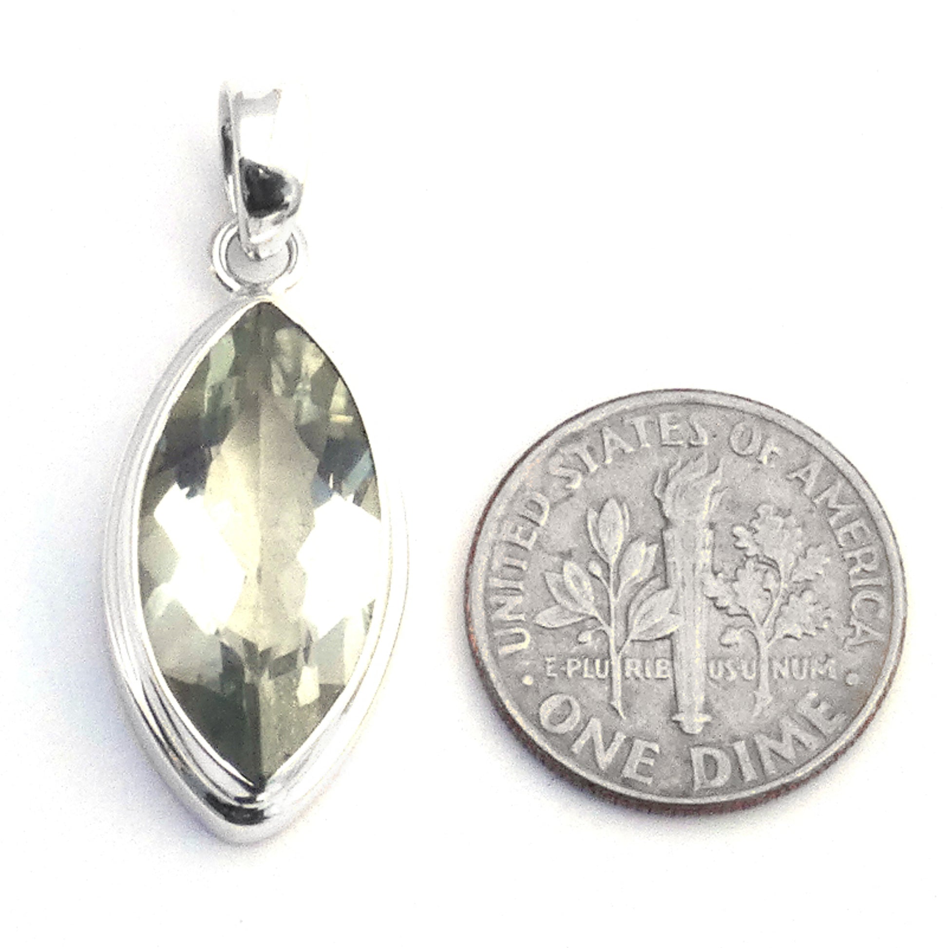 Sterling silver and green amethyst pendant.