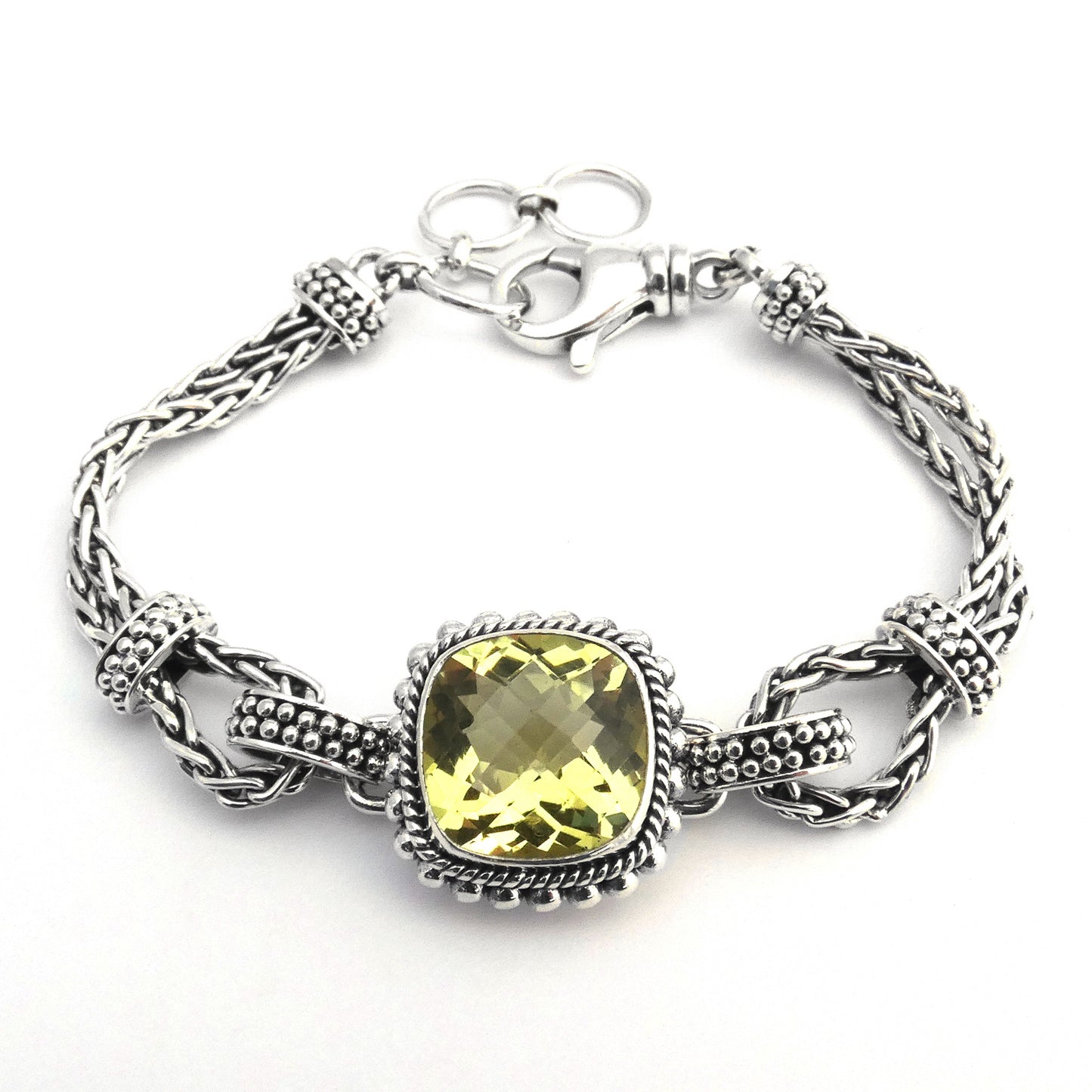 Sterling silver bracelet with a lemon quartz gemstone.