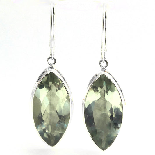 Sterling silver earrings with green amethyst gemstones.