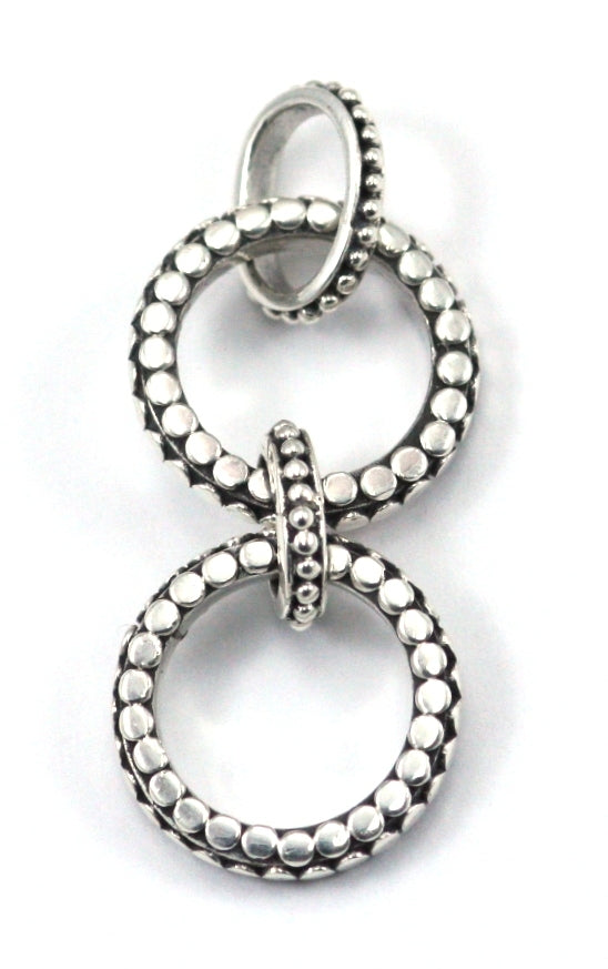 Double ring drop silver pendant with Bali dots.