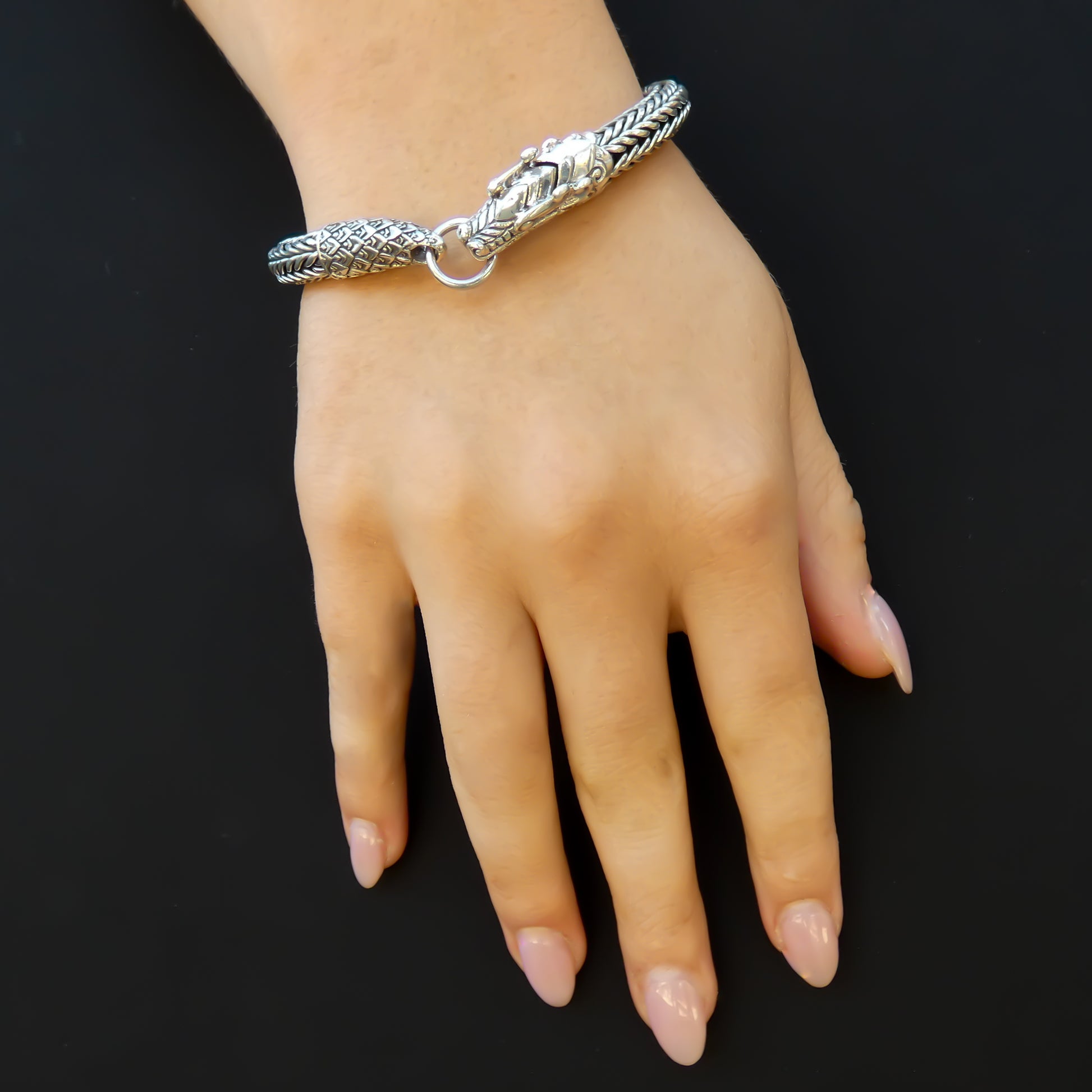 Bali Sterling Silver Dragon Clasp Snake Chain Bracelet