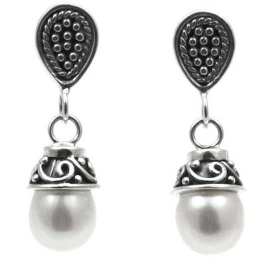 Sterling silver with pearls post earrings.