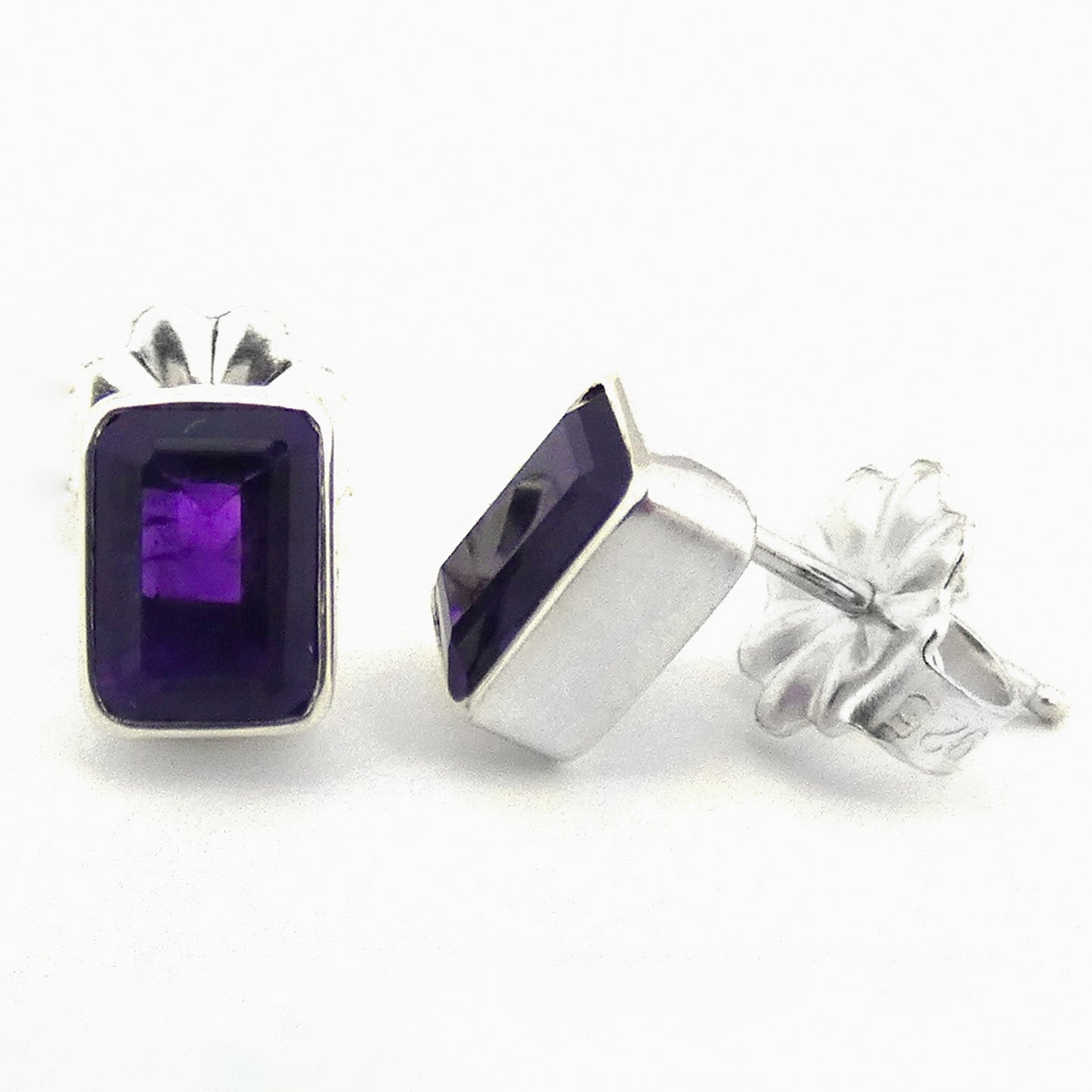 E221AM SPECIAL EDITION Stud Earrings with 5x7mm Dark Purple Amethyst Gemstones